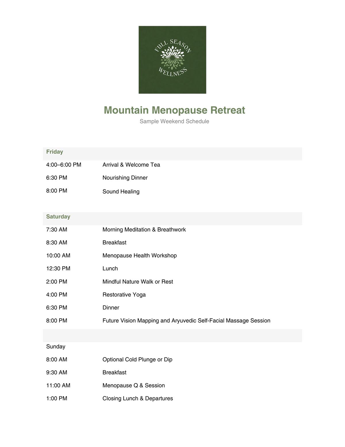 Sample Full Season Schedule - 1